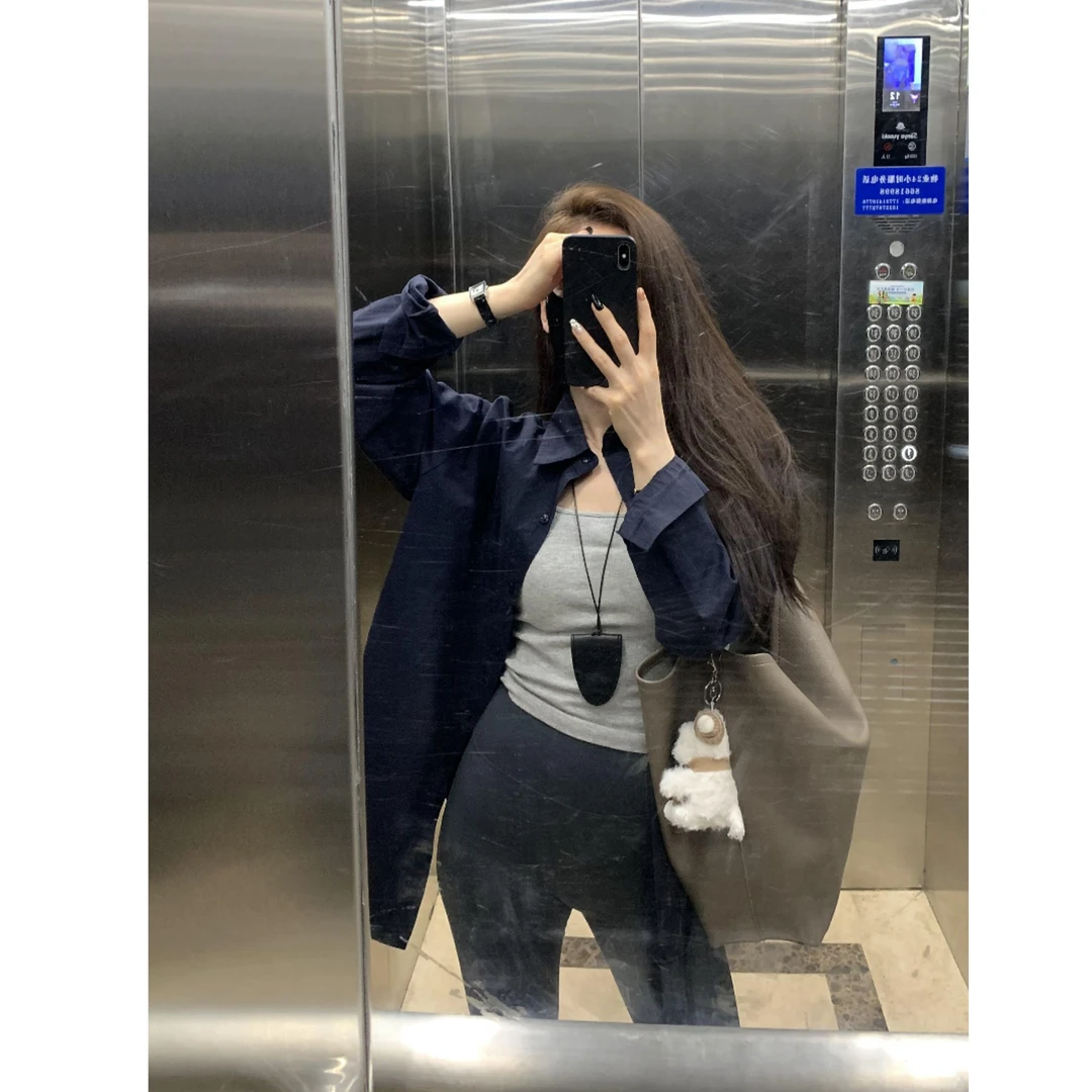 春夏时尚新款韩系高级感内搭显瘦通勤衬衫休闲百搭鲨鱼裤小众女装