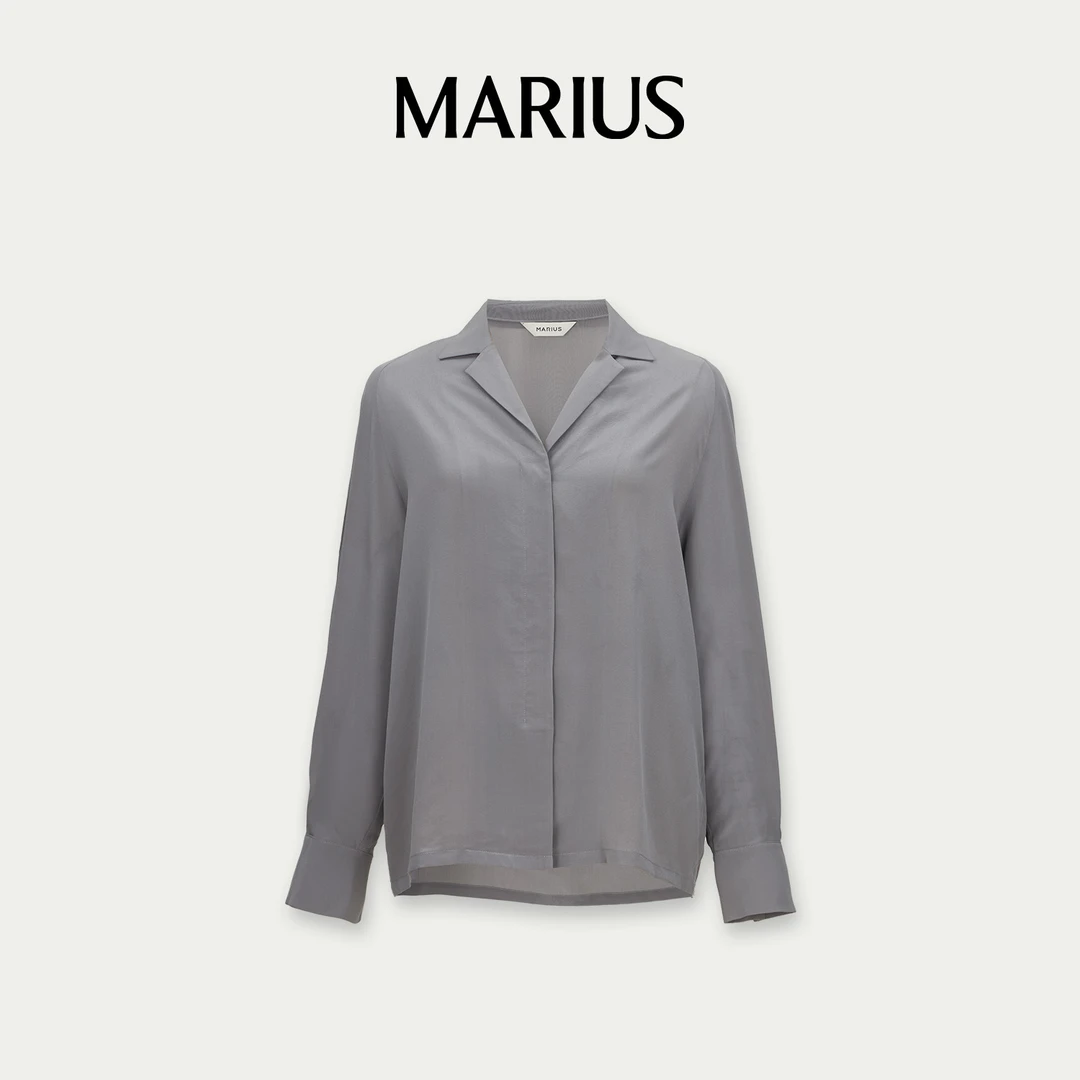 MARIUS“银灰古巴”衬衫经典古巴领通勤简约时尚百搭休闲衬衣