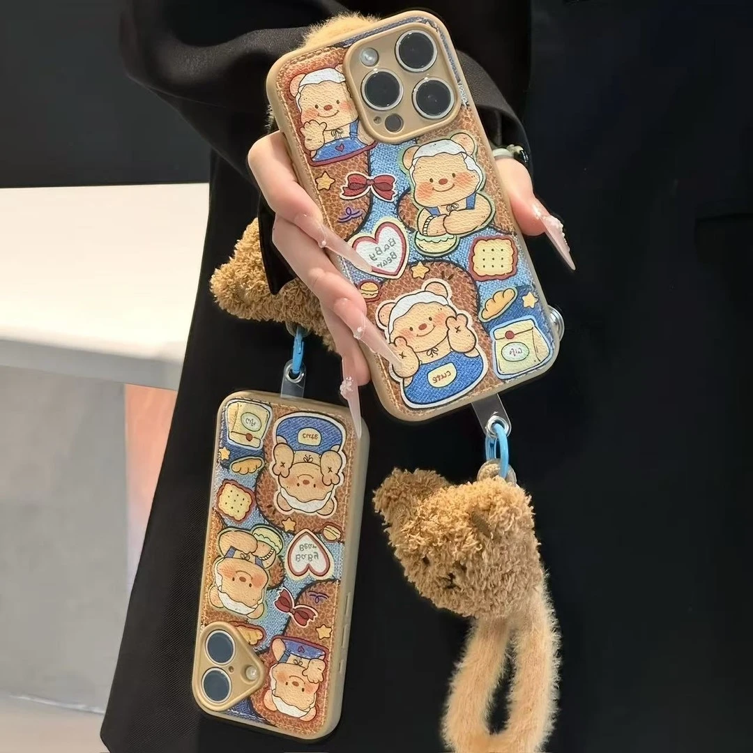 适用黄油熊手绳苹果17promax手机壳iPhone16华为vivo小米15oppo