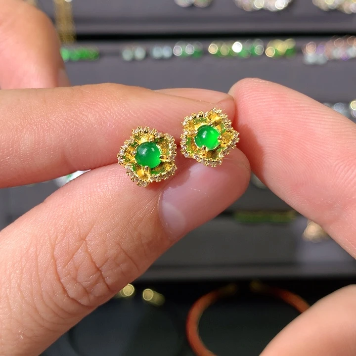 翡翠耳饰银S925镶嵌耳饰