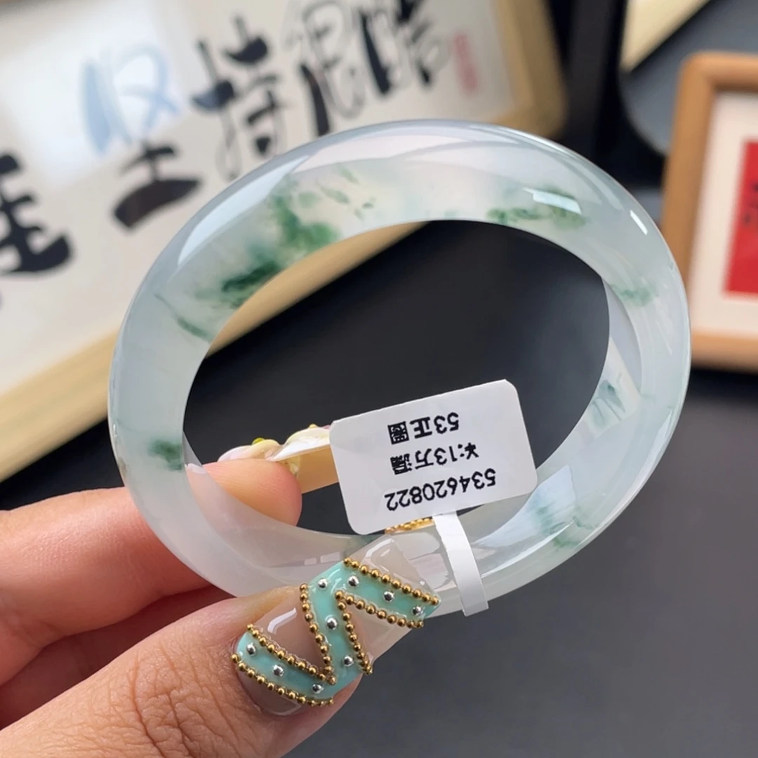 未镶嵌手镯翡翠回流）冰飘花起光正圈手镯