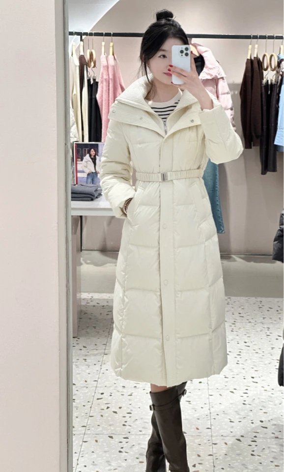 Lily合身纯色长款连帽极简风厚女款宽松韩版时尚鸭绒服