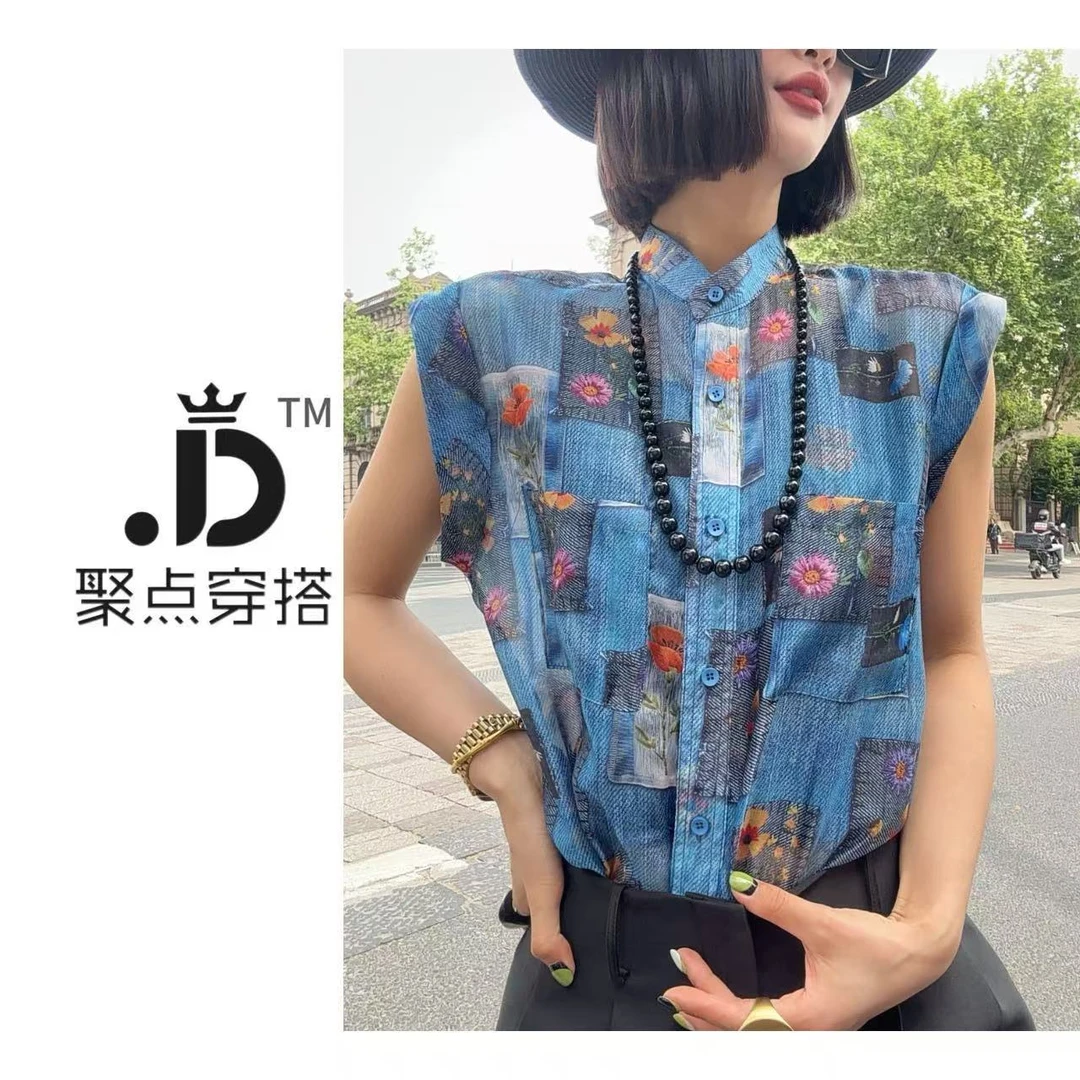 JUDIAN-【艺韵交织】时尚印花圆领宽松无袖上衣8jd324676