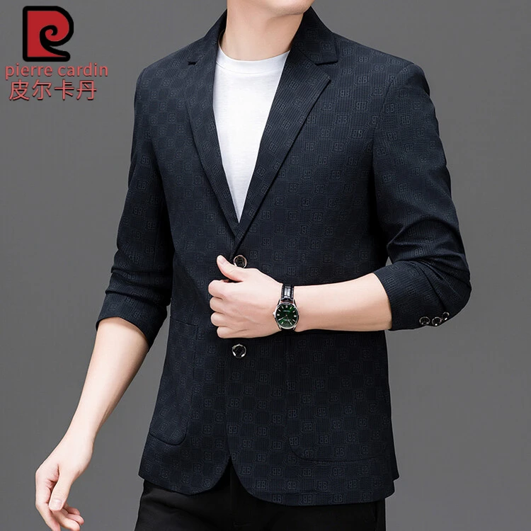 皮尔卡丹男装男士潮流上衣外套两粒单排扣休闲西装插肩袖新款长袖