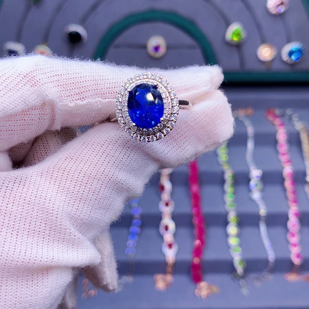 蓝宝石戒指银S925镶嵌