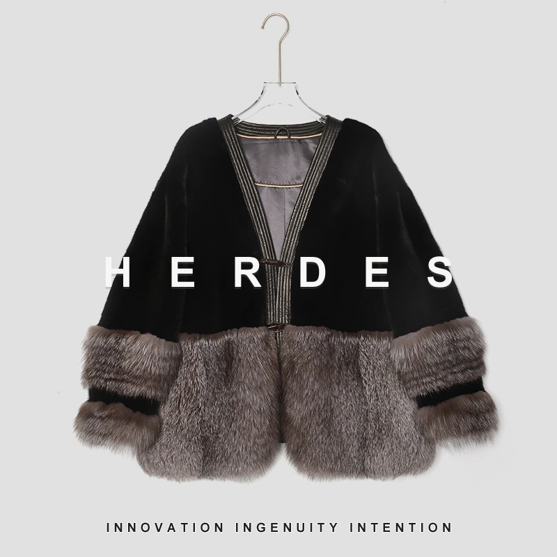 HERDERS 双色潮流时尚牛角扣皮草外套248300