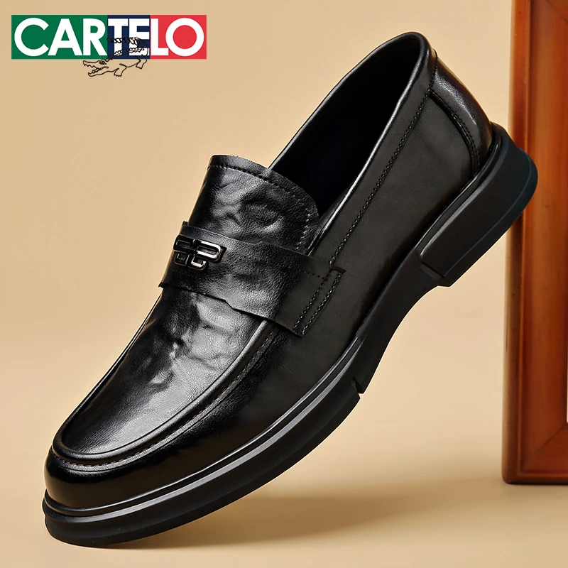 CARTELO/卡帝乐鳄鱼商务休闲皮鞋正装夏季手抓纹低跟尖头秋季新郎