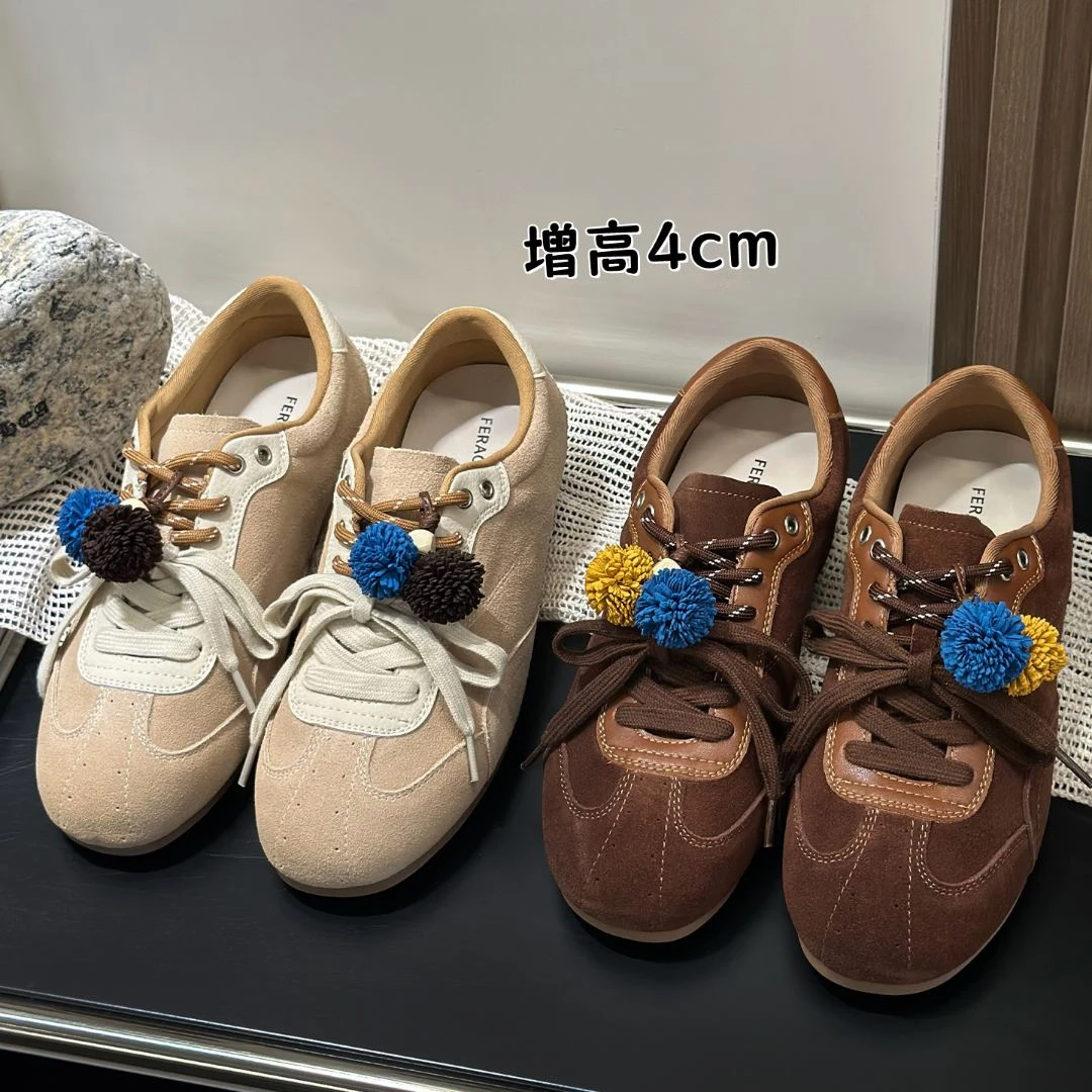 内增高4cm软皮厚底复古德训鞋2025新款百搭透气增高运动阿甘板鞋