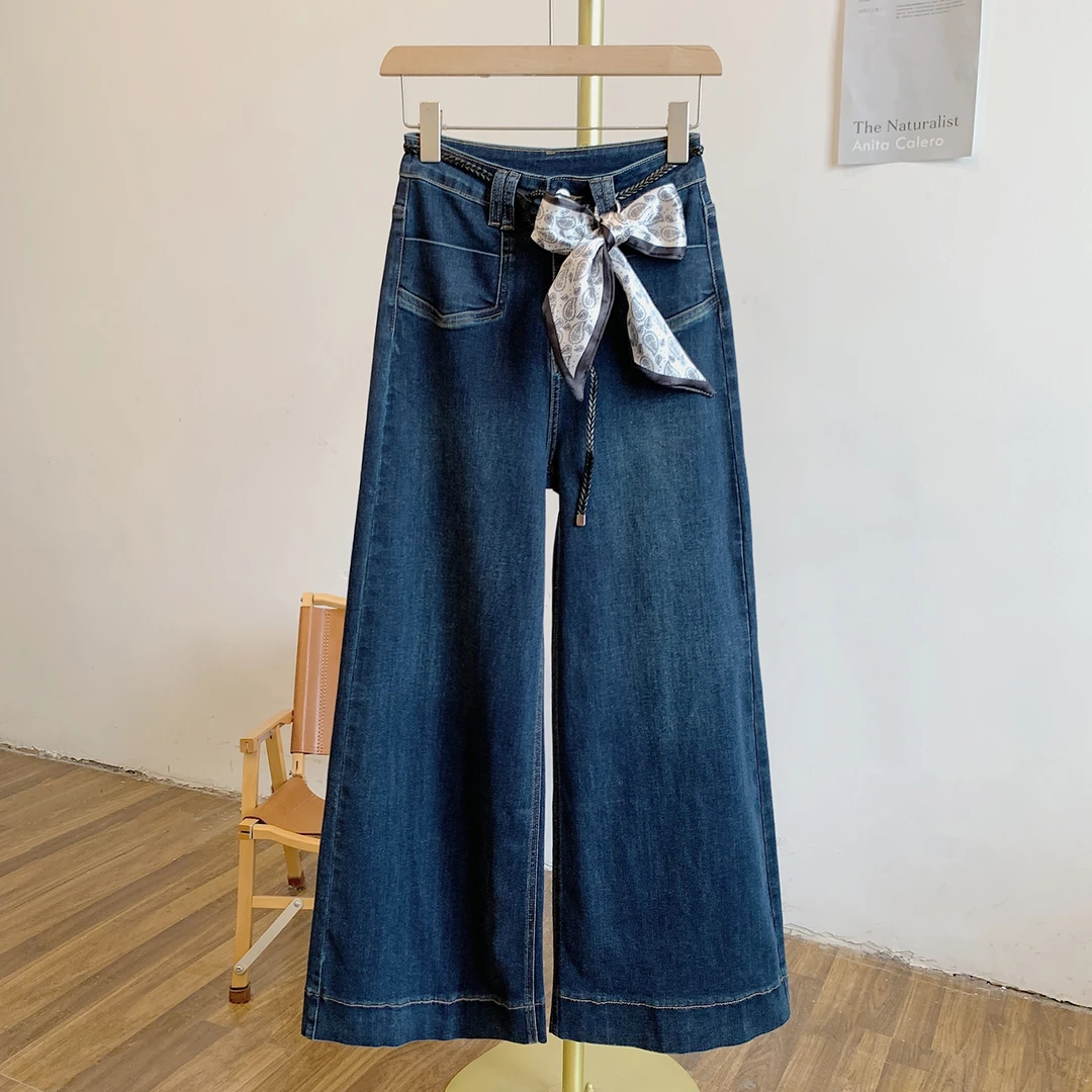 丝巾牛仔C4570弹力百搭牛仔阔腿裤