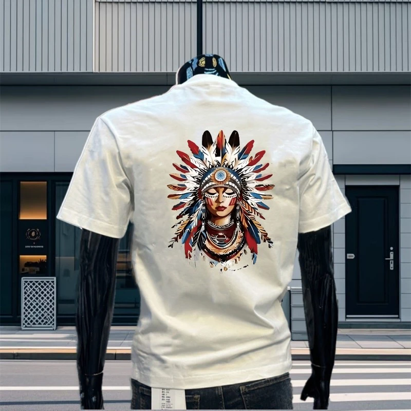 民族风纯棉短袖男士潮牌美式时尚印花半袖体恤潮流百搭修身T恤男