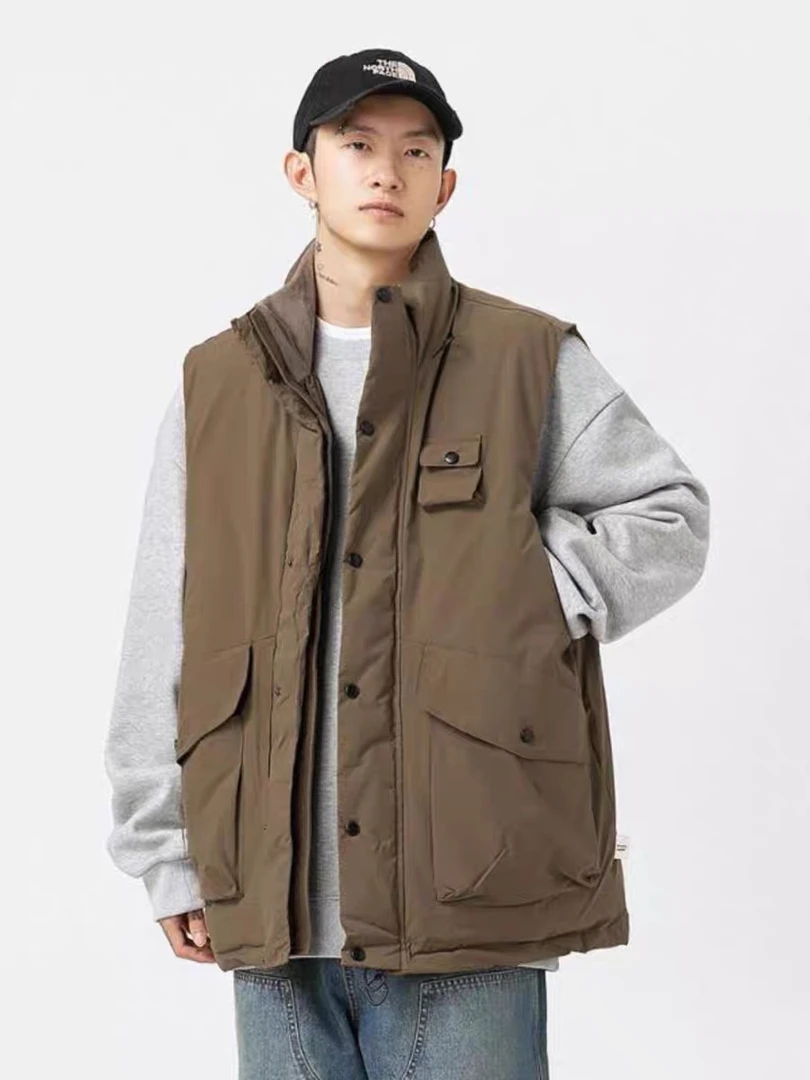 03日系工装立领拼接马甲冬季休闲宽松百搭机能情侣棉衣外套