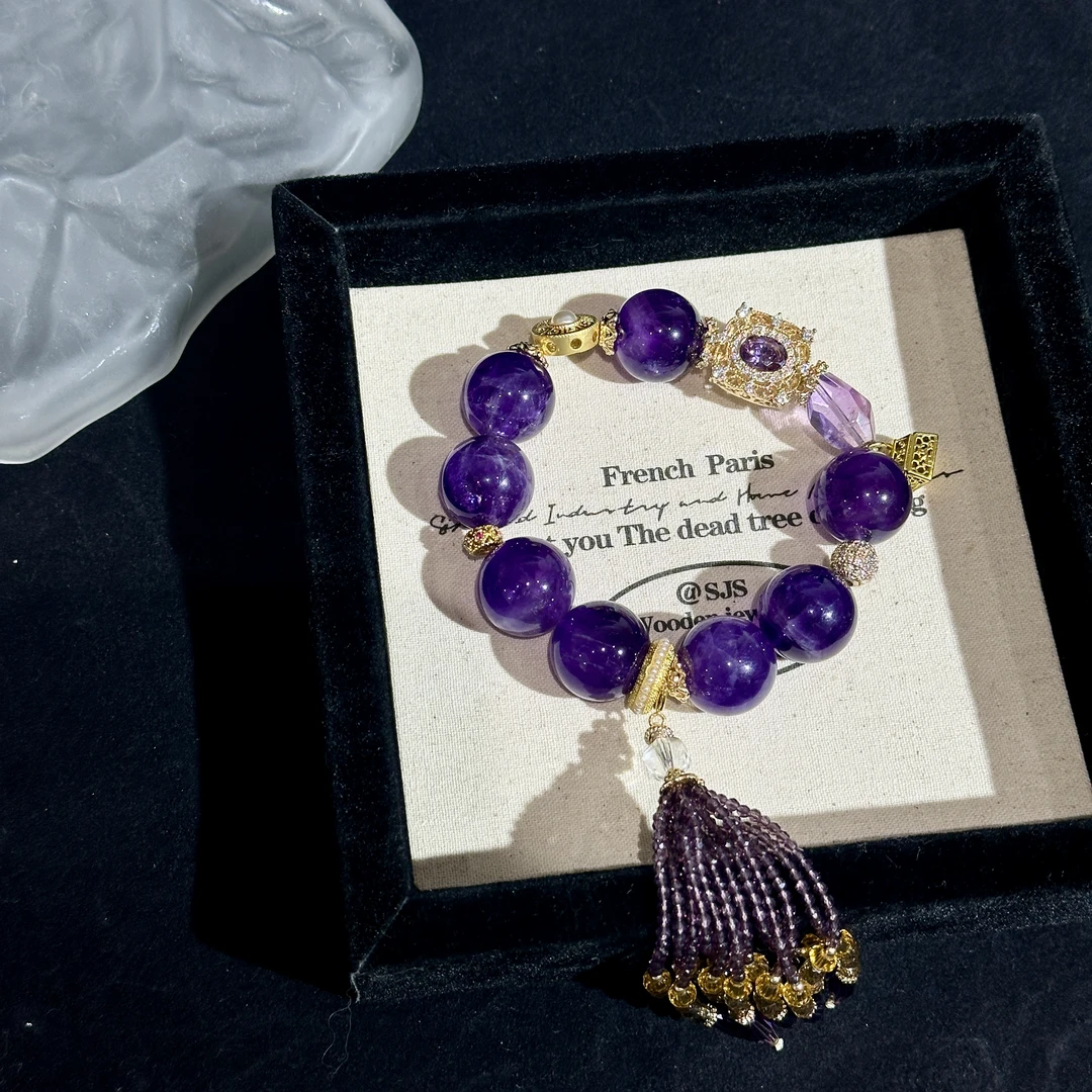 铜合金锆石手链 原创设计天然乌拉圭紫水晶时尚轻奢手串手链