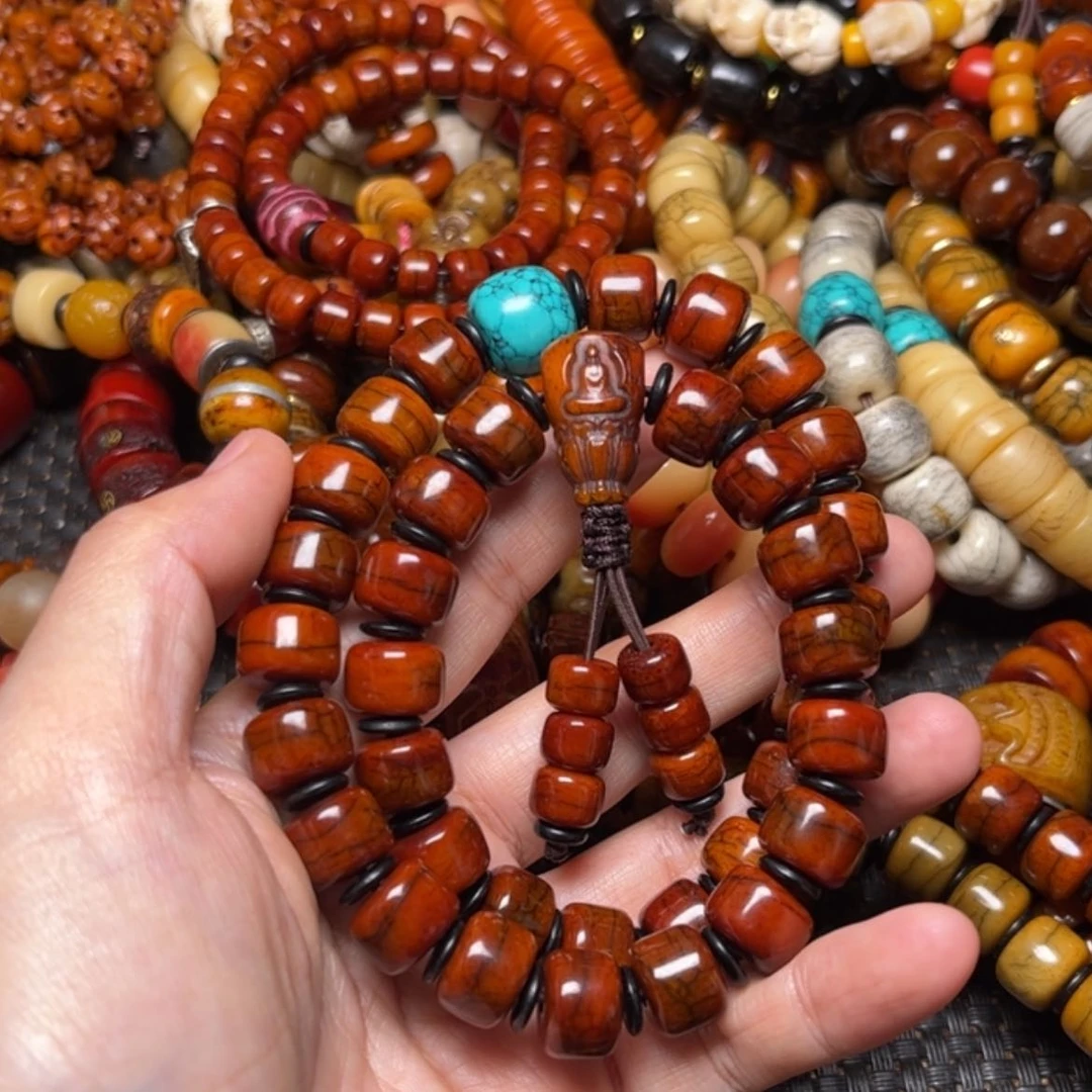 【闪购商品】牛骨手串/手链牛骨红双圈男款12×9×36颗