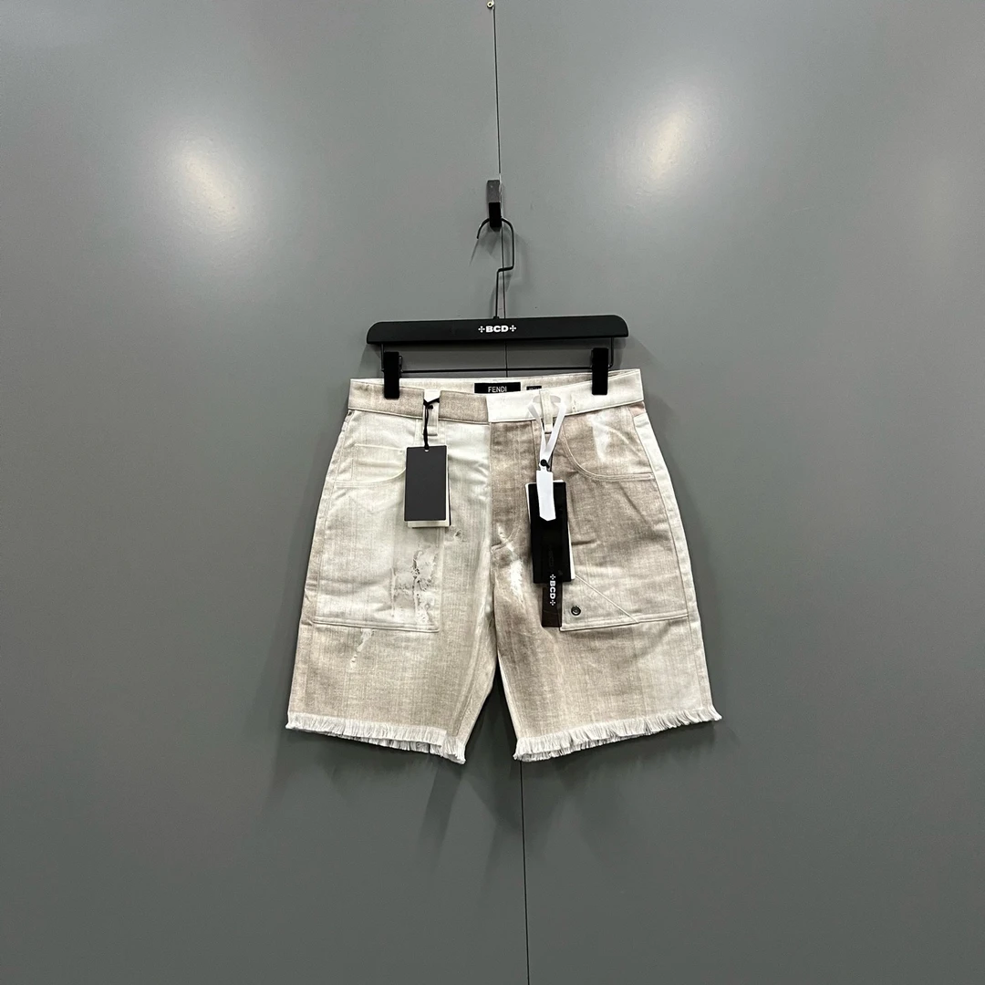 未使用 FENDI/芬迪 jp915 019225 扎染破坏流苏短裤 30码