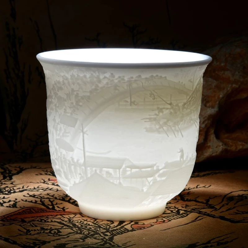 清明上河图素雕大容量白瓷主人杯专属杯茶杯家用茶具@226(lf)