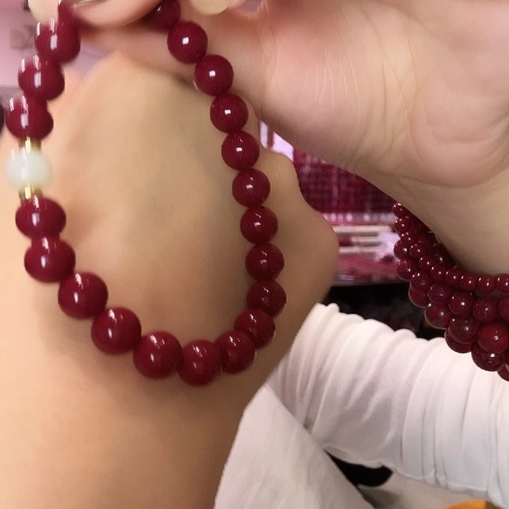 天然辰砂8mm和田玉