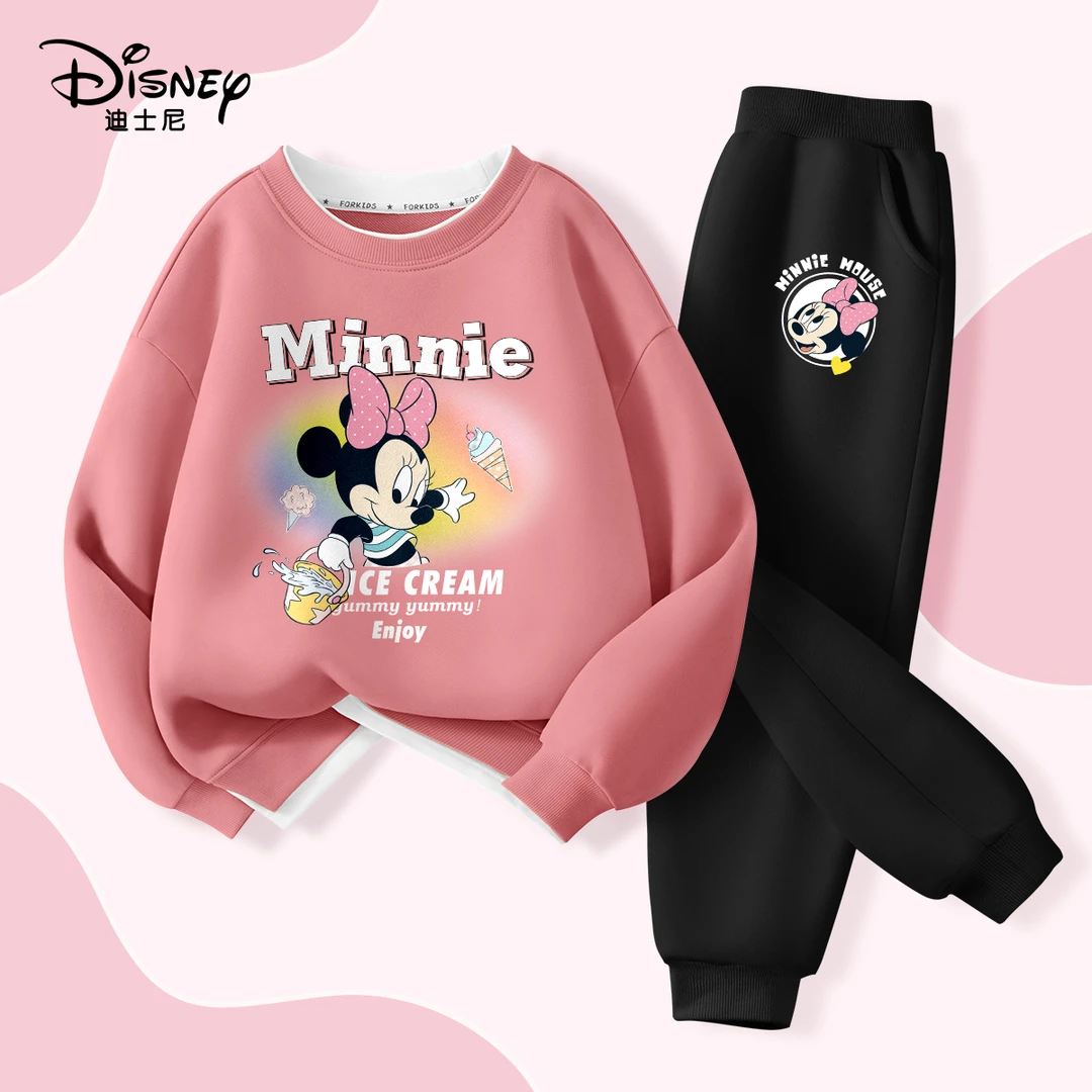迪士尼儿童卫衣卫裤套装春秋2025新款女孩假两件长袖儿童春装衣服