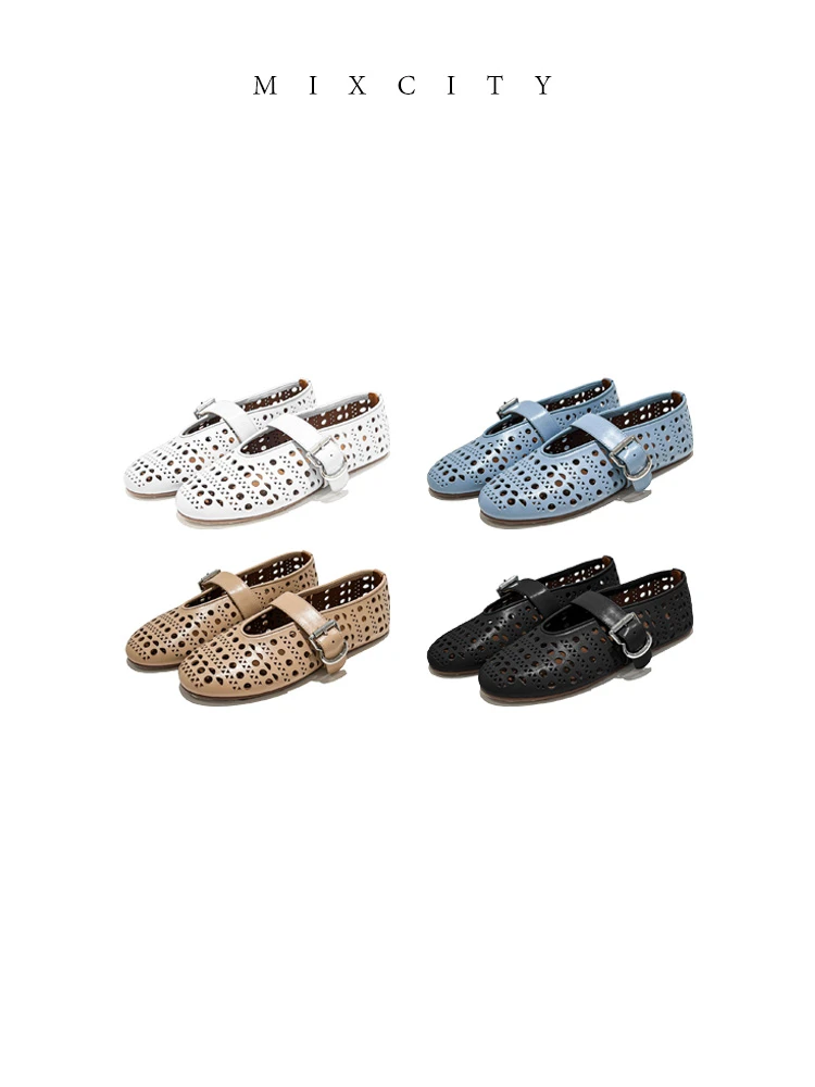 【亚楠本楠】真皮镂空透气修型设计感法式浪漫风鞋子7407