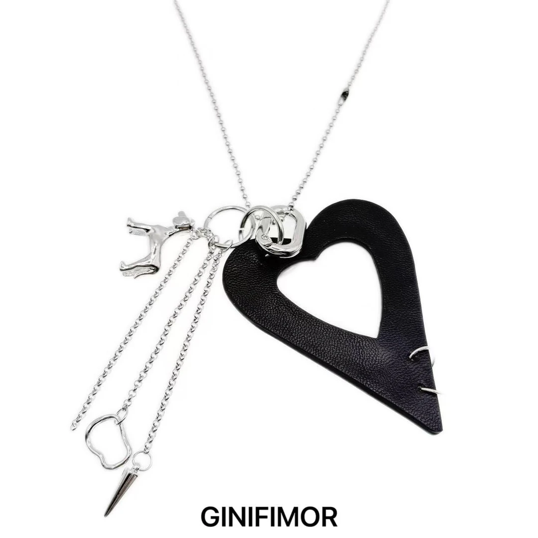 GINIFIMOR 铜合金项链 a627 爱心小狗编织长款化妆镜项链卫衣链