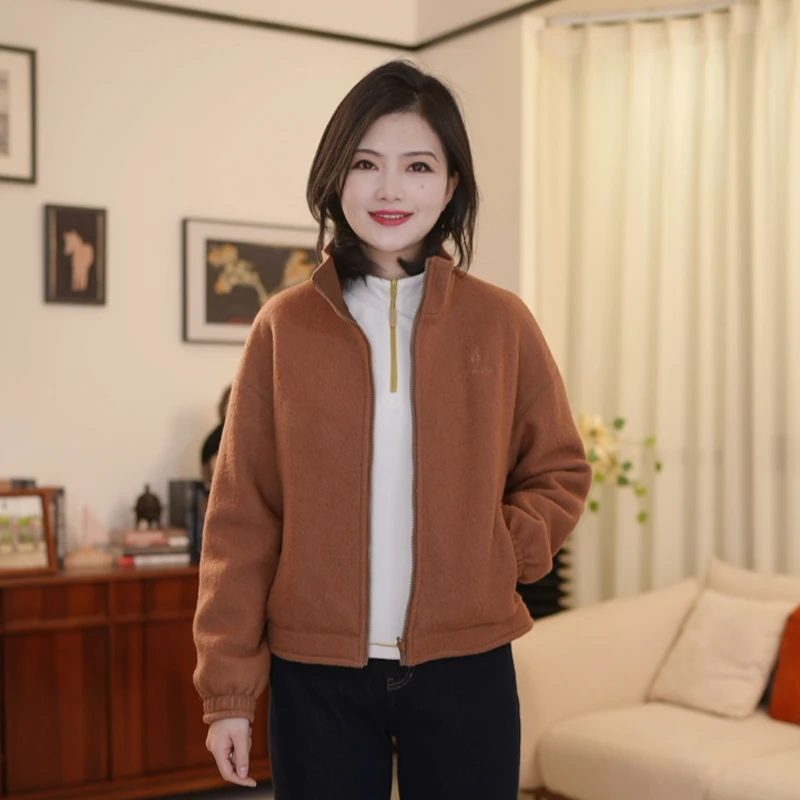 枫竺阿楠anan绵羊毛立领百搭绣花外套女款秋冬正反两面穿毛呢外套