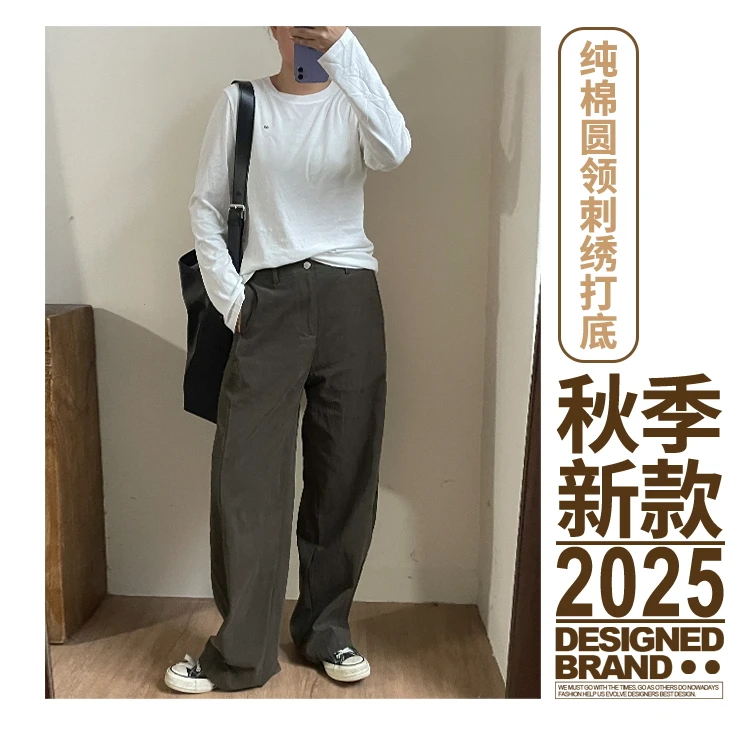 秋季新款圆领显瘦打底T恤