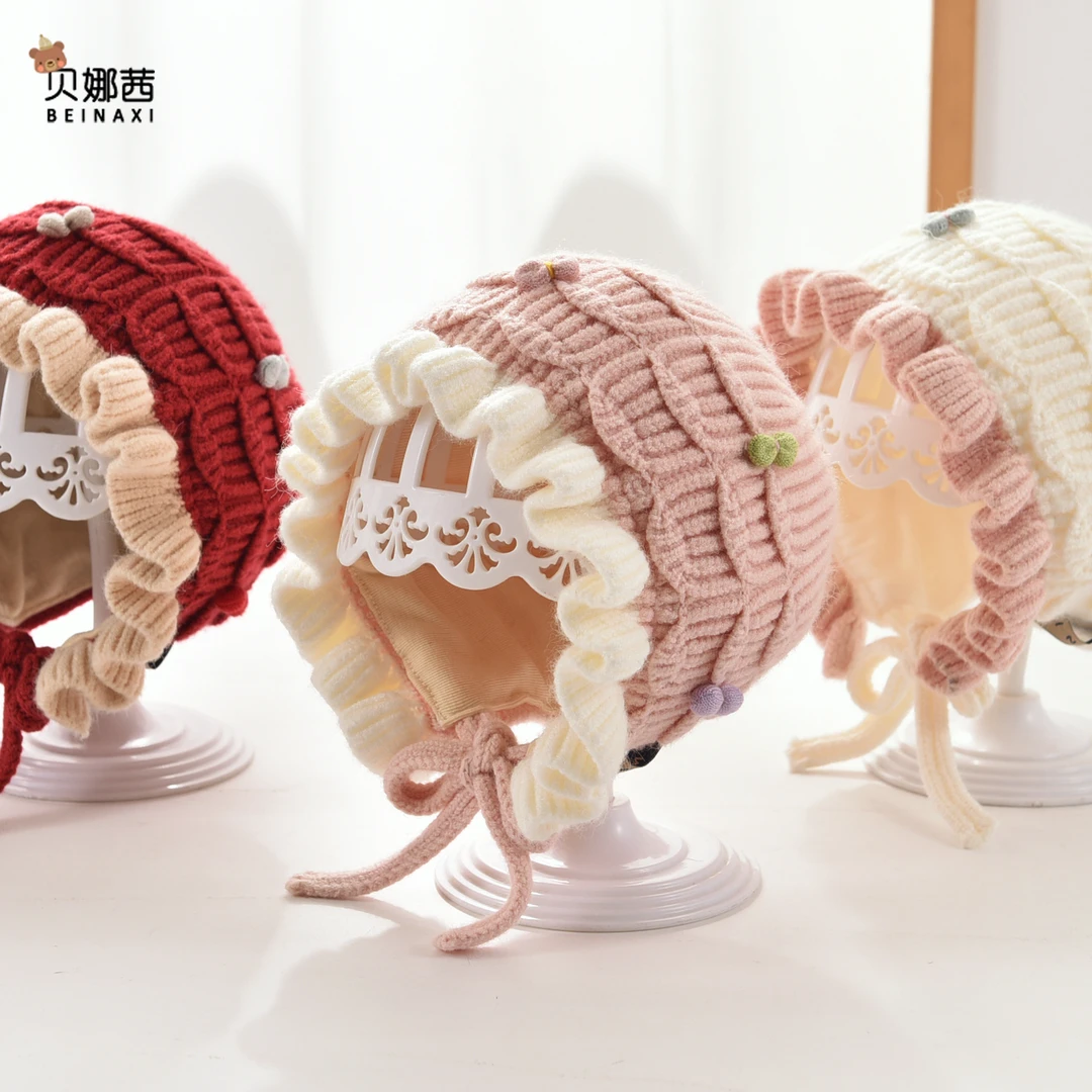 Beinaqian/贝娜茜婴儿帽子秋冬季宝宝针织毛线帽公主风洋气护耳帽