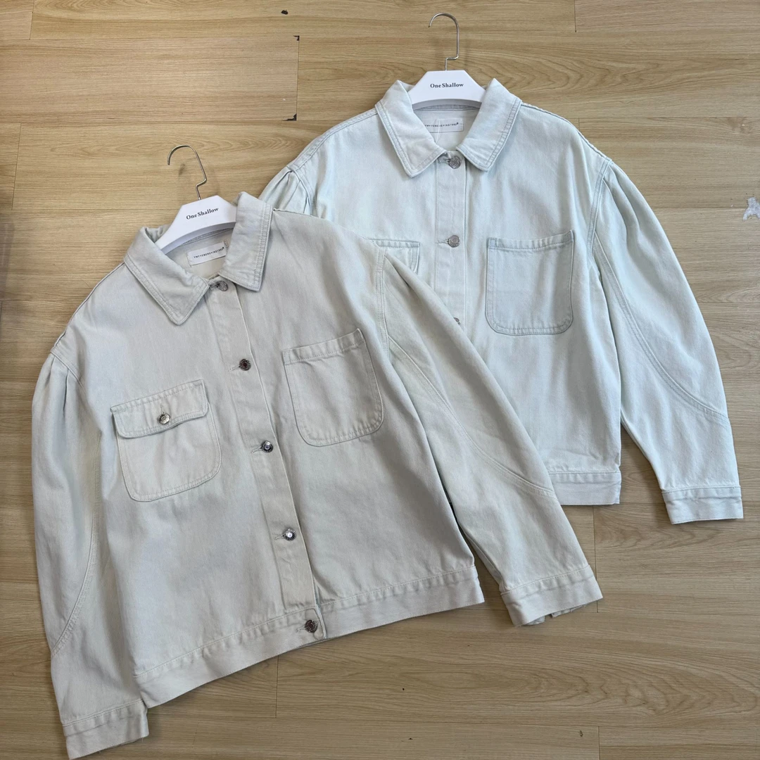 翻领单排扣泡泡袖休闲牛仔外套6544（N853）