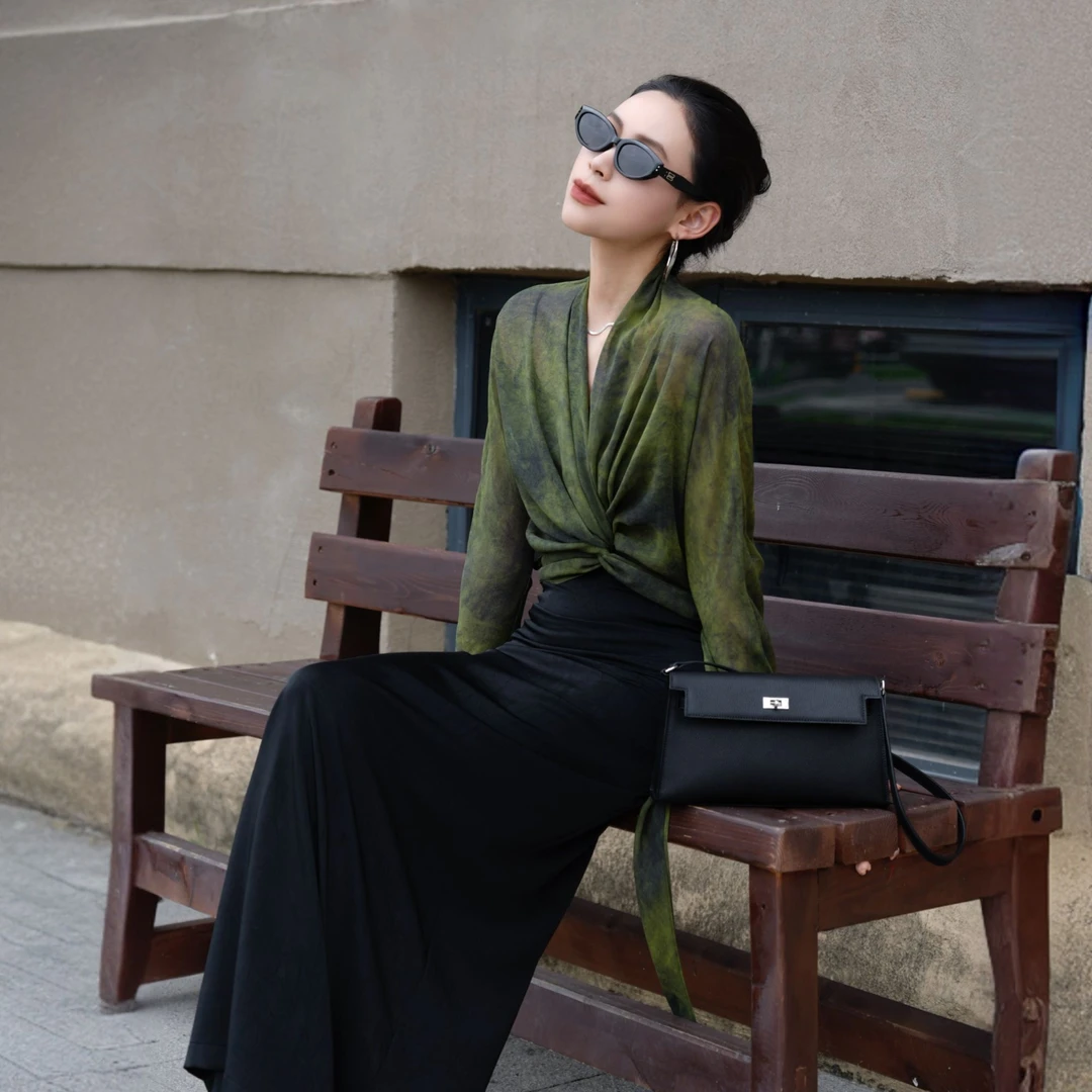 POPULARYW【风荷宿雨】Z·R上品屋 法式高端洋气复古V领交叉绑带衬衫