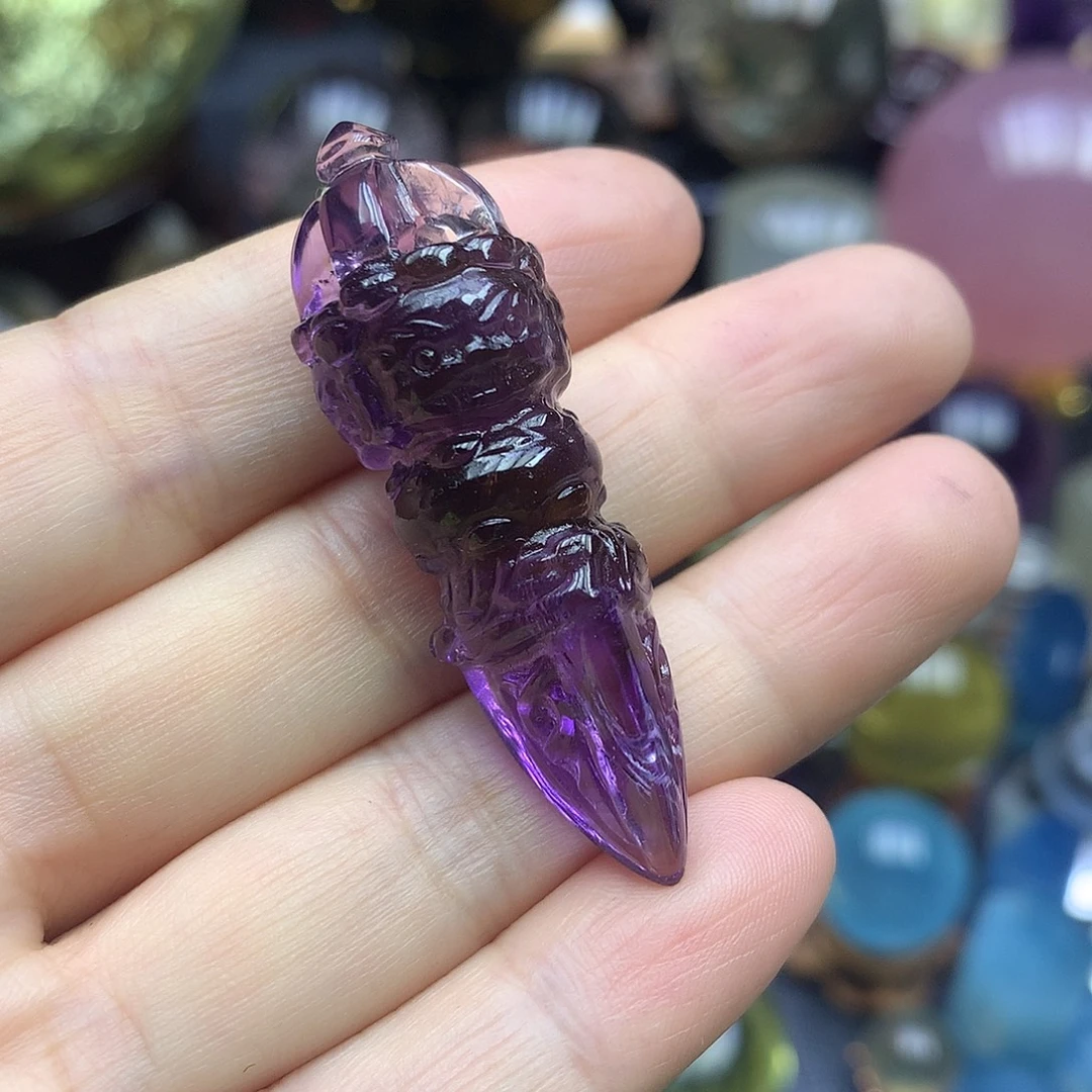 未镶嵌珠宝半成品水晶紫黄晶降魔杵吊坠