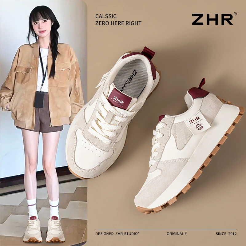 ZHR/则则厚底阿甘鞋女2025春新款增高复古德训鞋防滑软底休闲女鞋