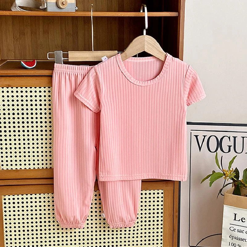 婴儿衣服夏季儿童薄款冰丝速干衣短袖长裤睡衣套装男女宝宝空调服