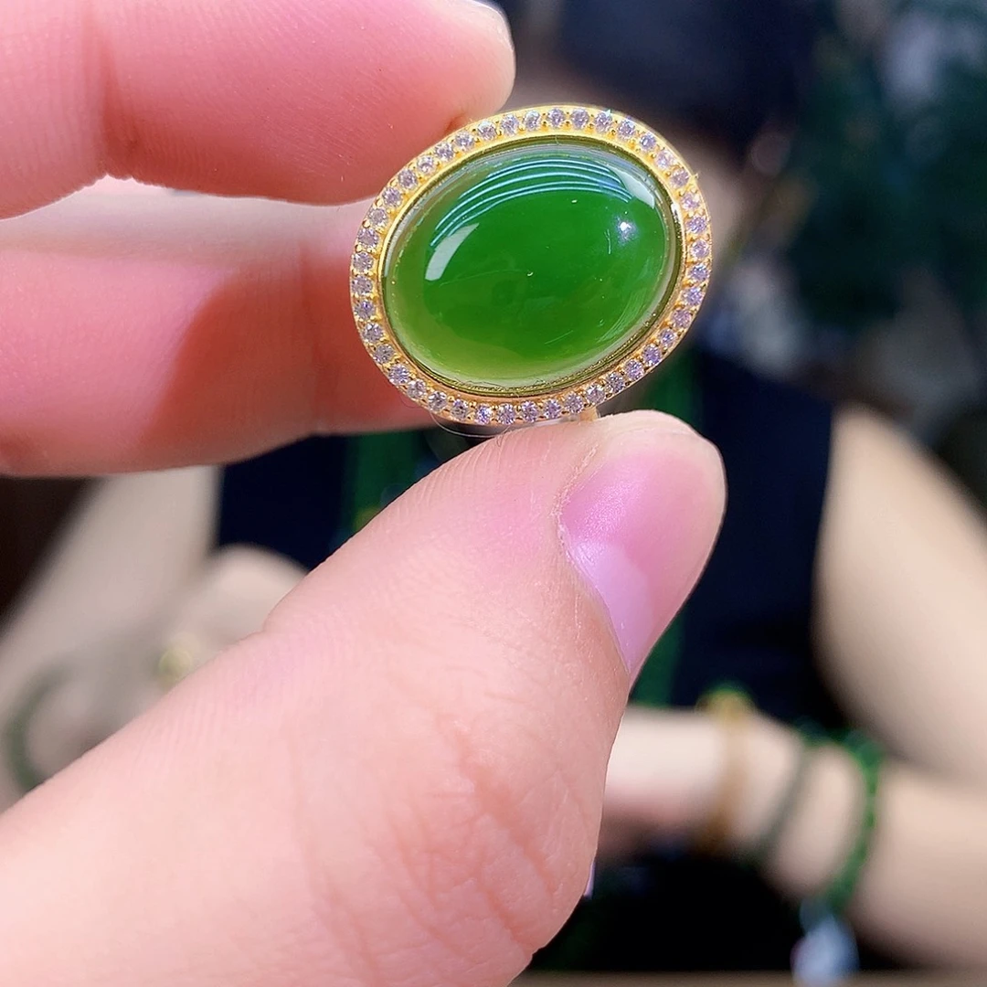 吊坠(不含链)银S925镶嵌和田玉（碧玉）戒指