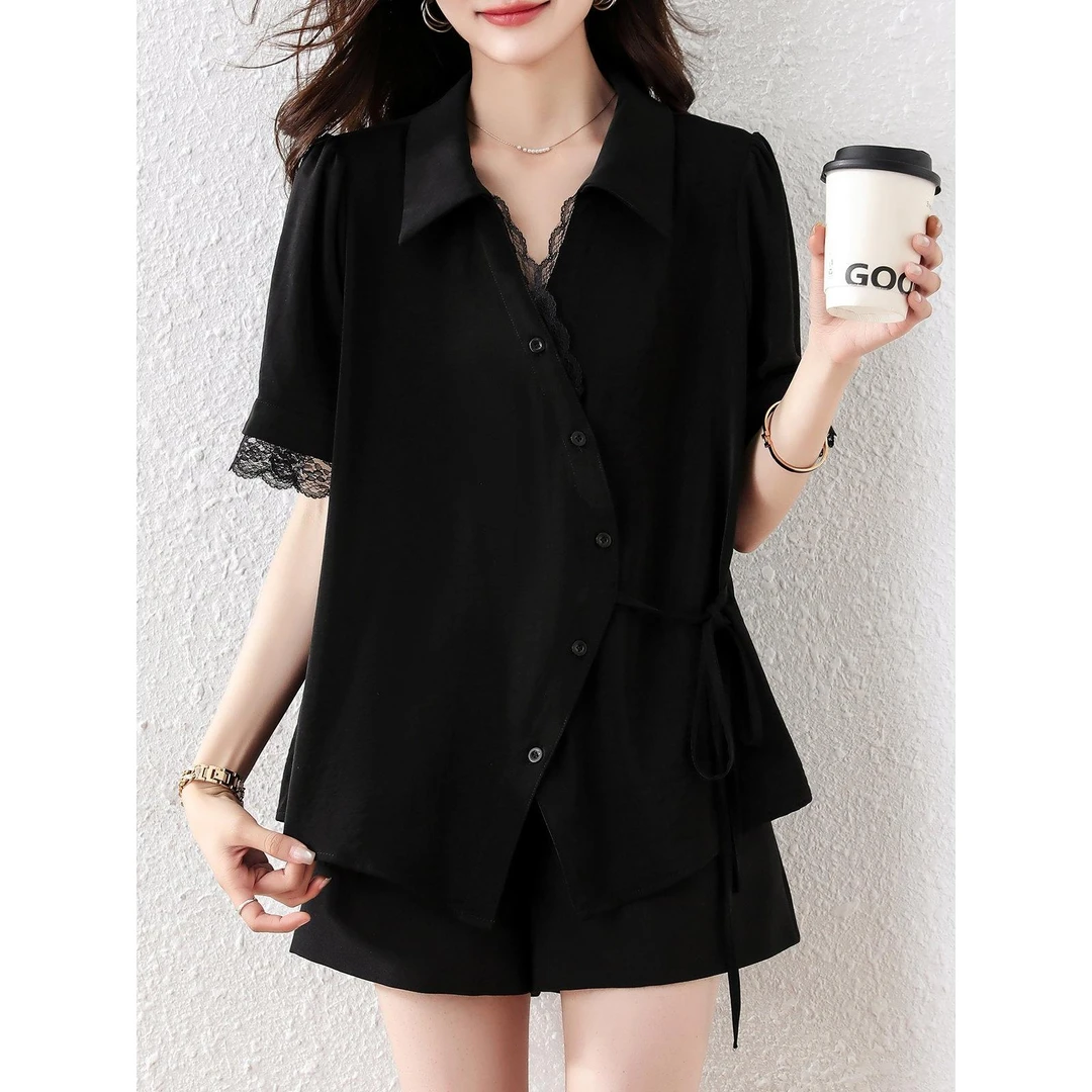 2025夏季新款大码洋气女装短袖衬衫女时尚休闲衬衣宽松显瘦上衣