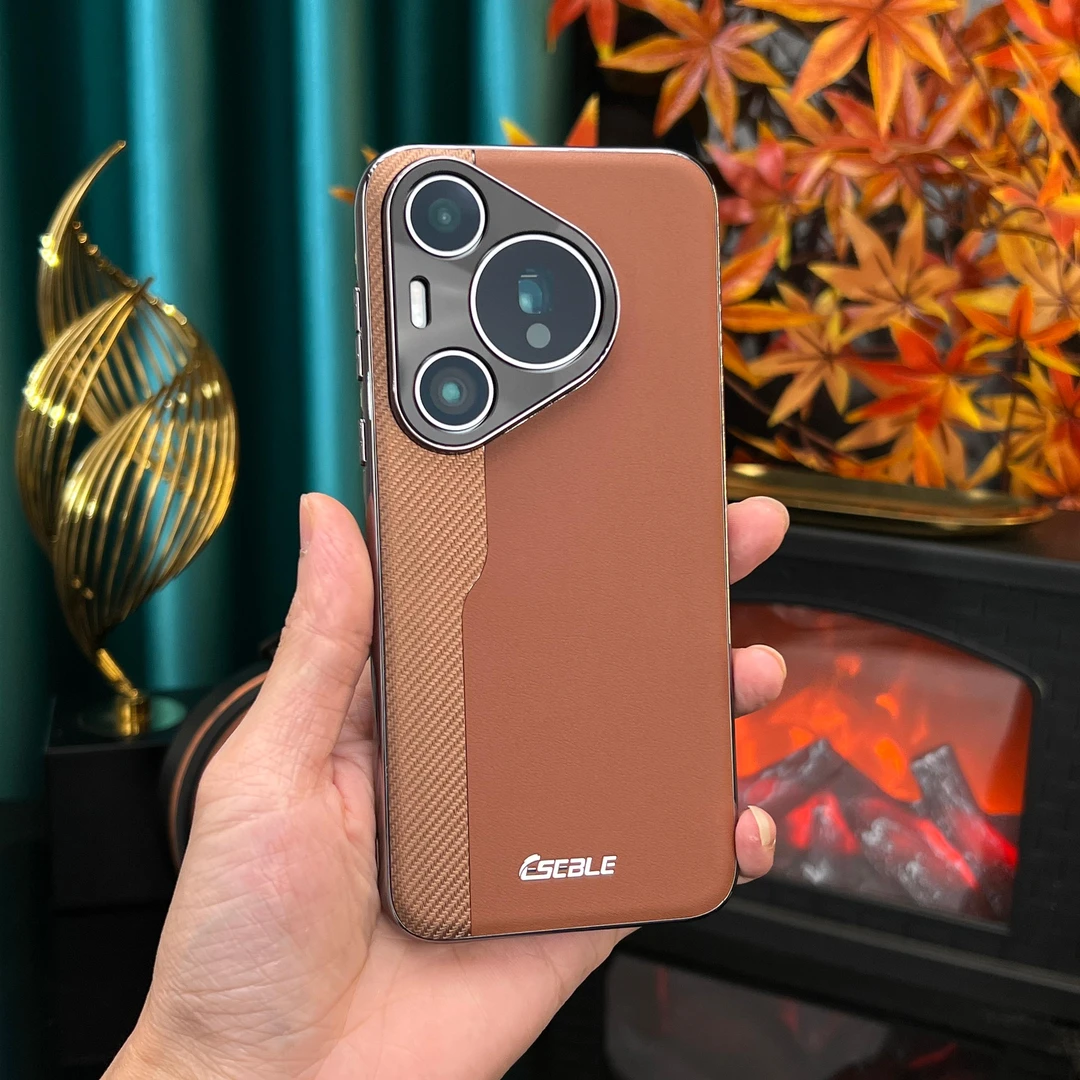 适用于华为Pura80Pro+碳纤维纹双拼电镀素皮手机壳高档Pura70防摔