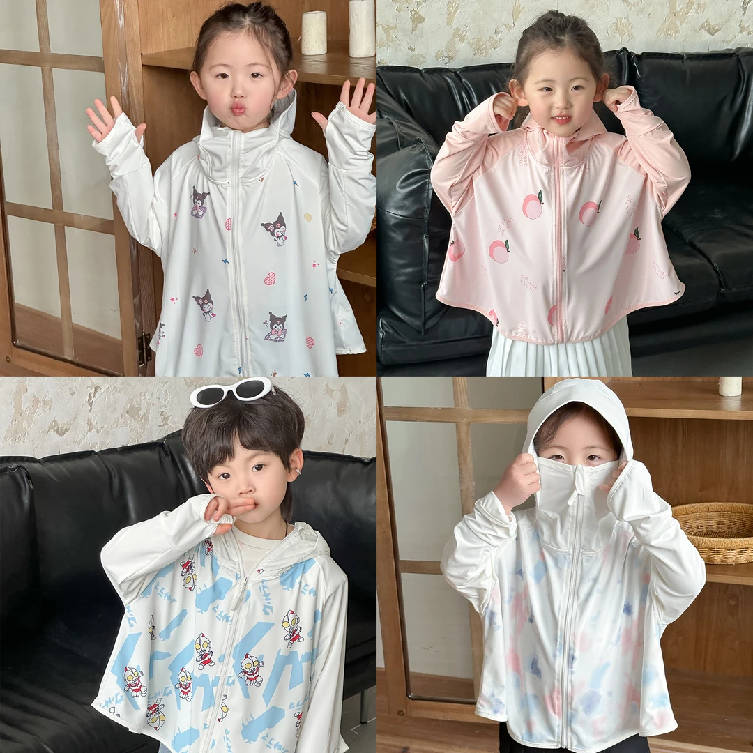 儿童防晒衣UPF50+夏季薄款透气防晒斗篷防紫外线男女童连帽防晒衣