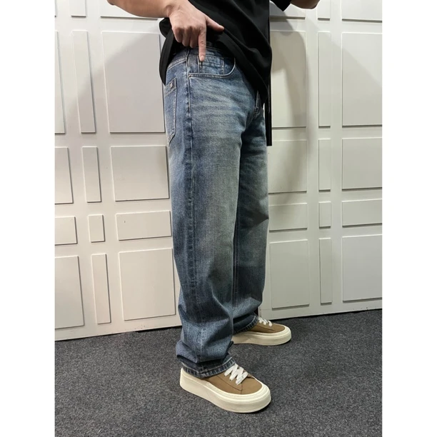 秋季新款美式休闲复古牛仔裤潮流百搭水洗做旧直筒裤3326