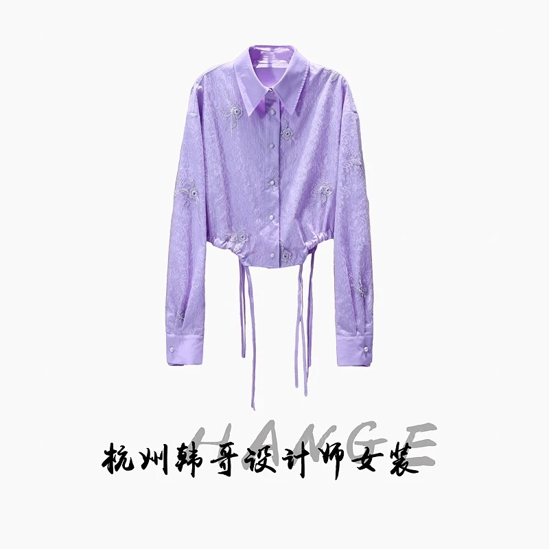 【韩哥女装】设计师  丁香紫蕾丝刺绣设计师休闲衬衫6532-Z1
