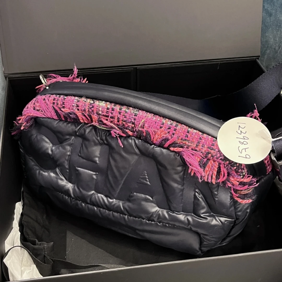 95新 Chanel/香奈儿 夏七中古/太空棉粗花呢腰包单肩包1239859