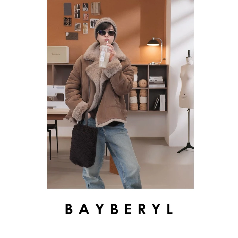 领券-BAYBERYL老贝乌托邦机车*翻领休闲25冬一体皮衣PY5G3110