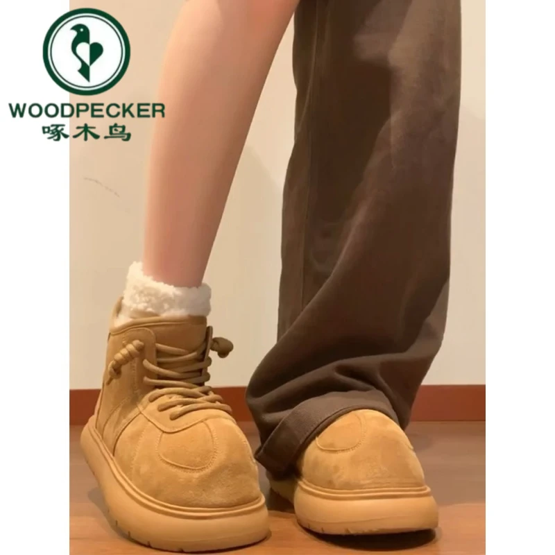 啄木鸟卡皮巴拉大头雪地靴女2025冬新款厚底加绒保暖轻便防滑棉鞋