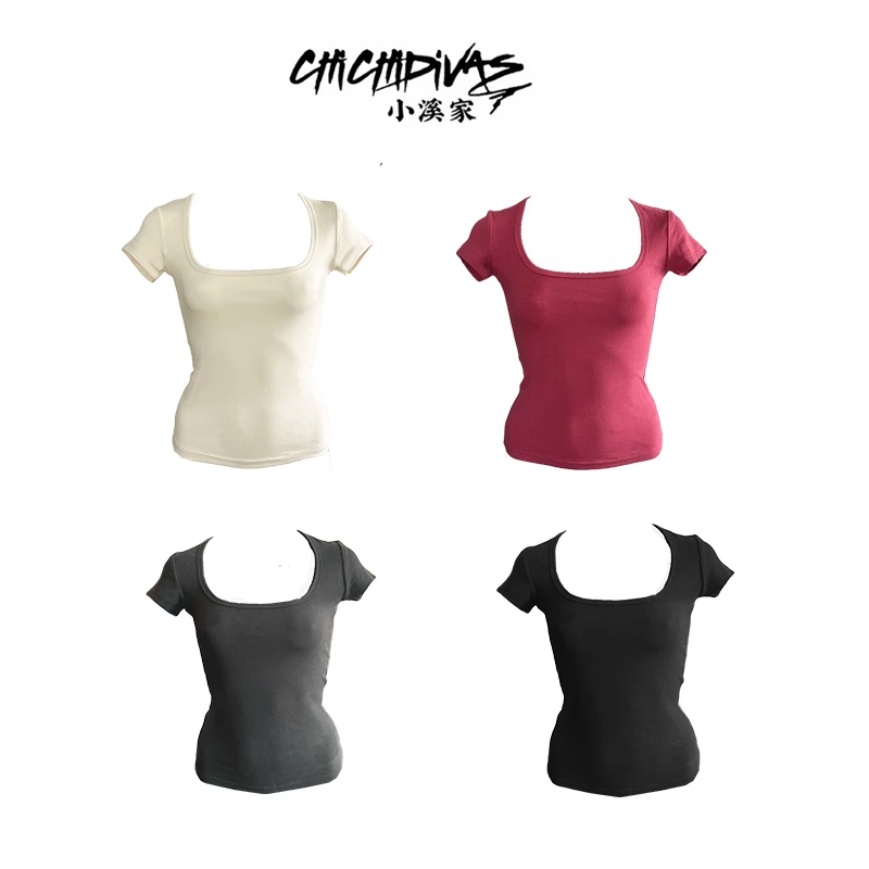 （小溪家）U领短袖修身显瘦正肩T恤夏季简约百搭纯色休闲上衣