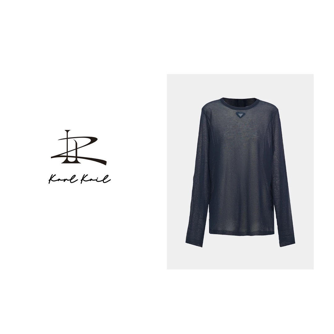 KARLKAIL夏季新款微透气质复古时尚显瘦高级感圆领长袖T恤2503105