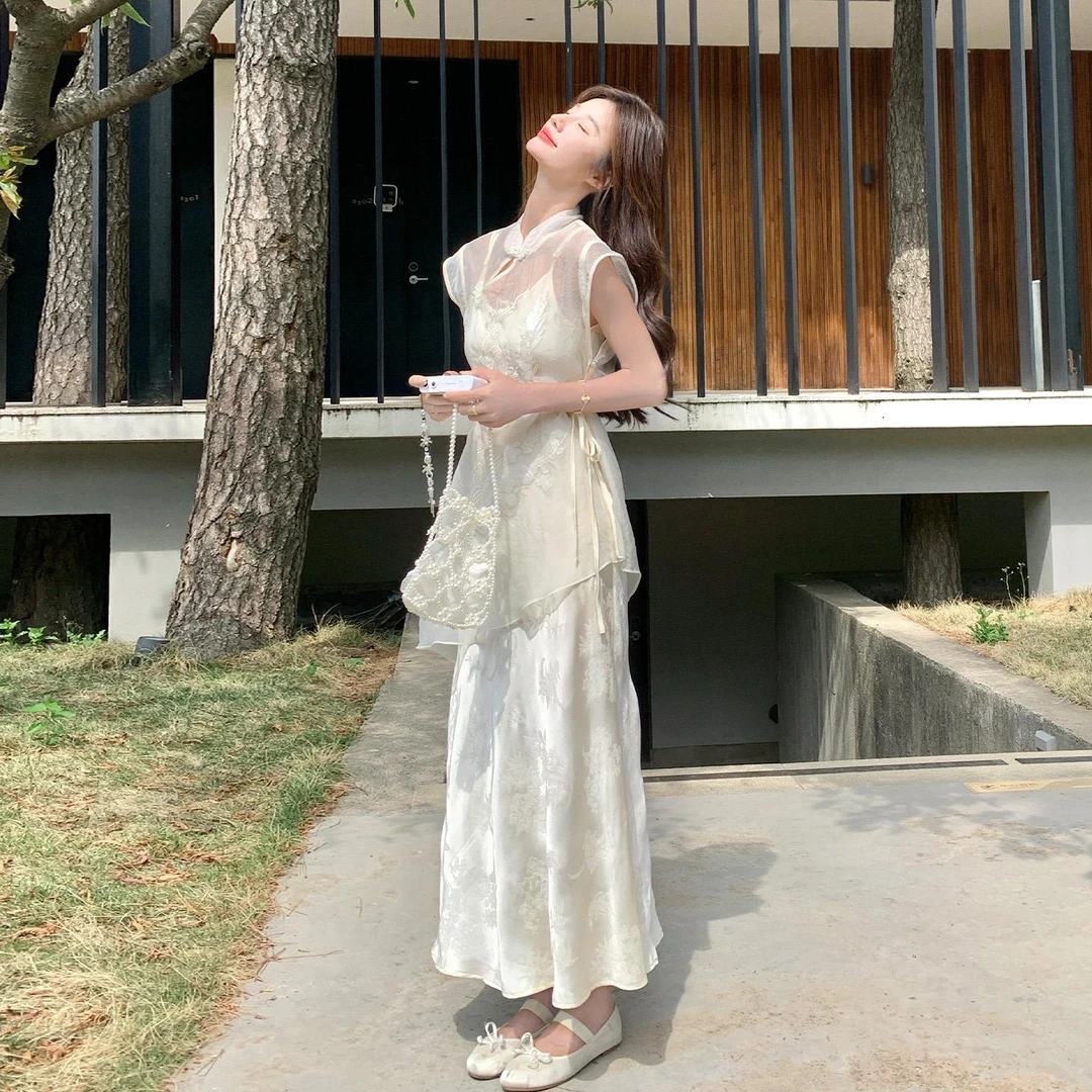 新中式国风改良旗袍套装裙女夏2025新款高端精致气质吊带裙两件套