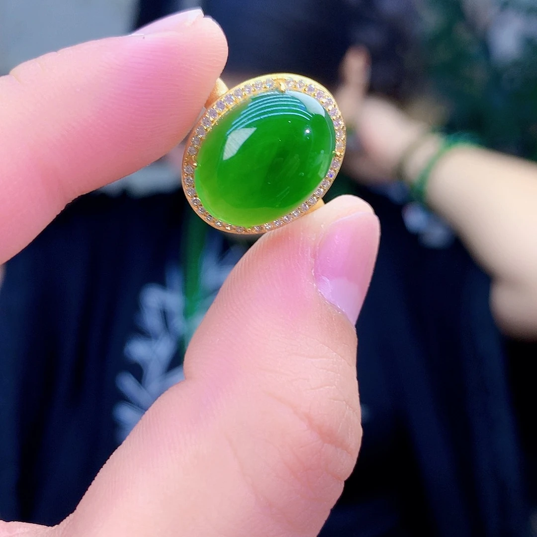吊坠(不含链)银S925镶嵌和田玉（碧玉）戒指