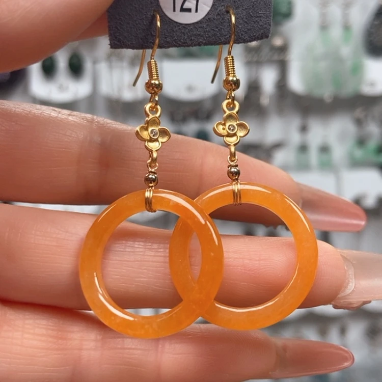 【闪购商品】翡翠耳饰银S925镀金镶嵌优化