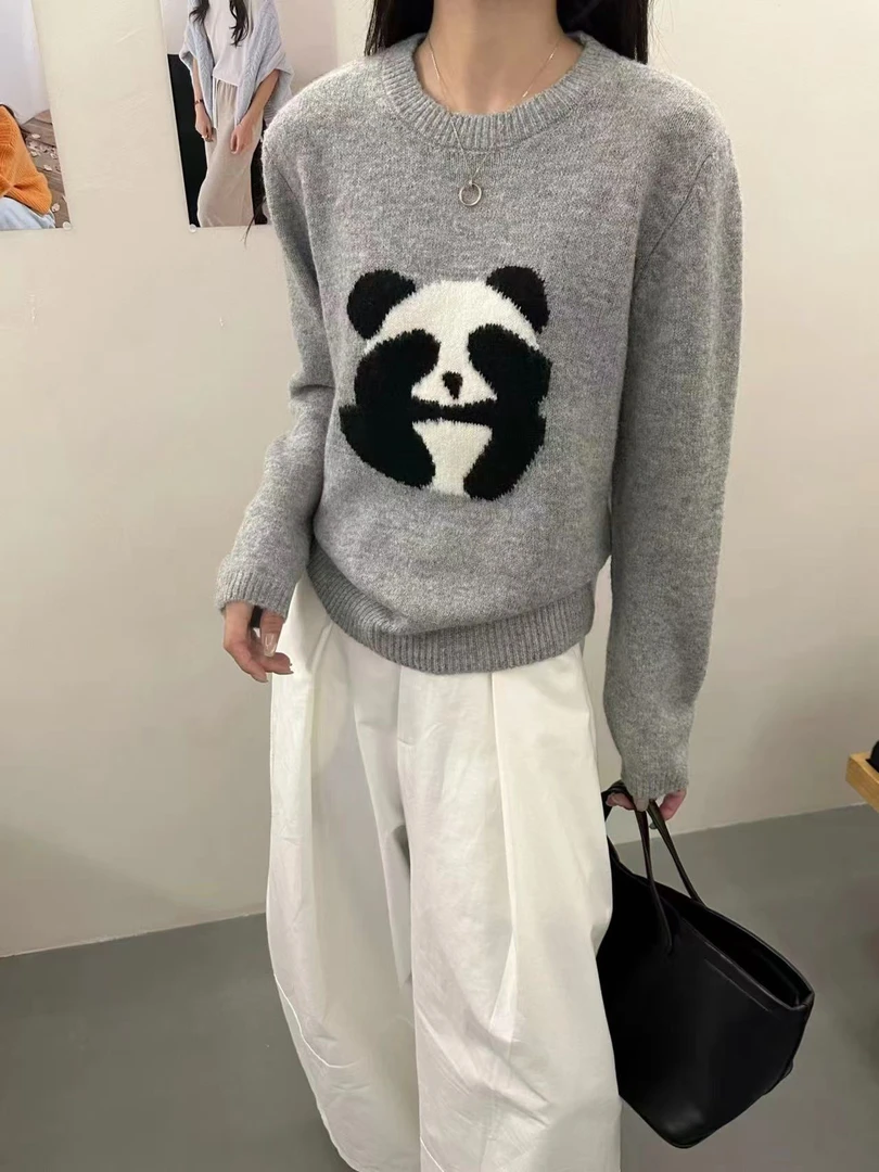 6971慵懒风不褪色上衣针织轻职风熊猫毛衣宽松厚款