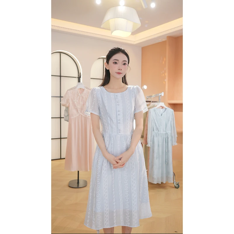 M1001 夏季新款高档洋气新中式收腰显瘦气质妈妈连衣裙女时尚
