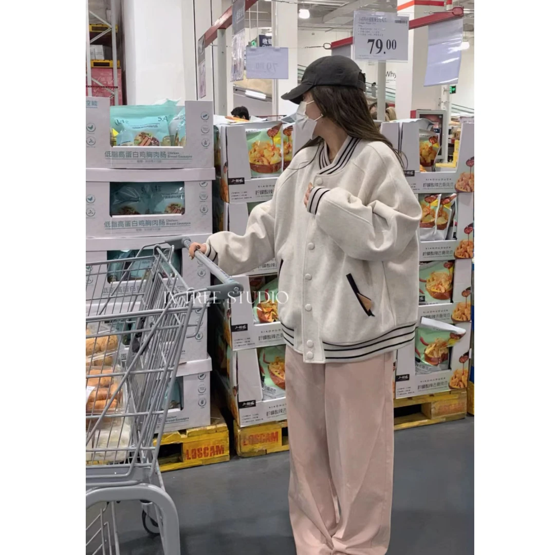 张桶桶QC【不期而遇】加棉棒球服秋冬外套街头复古休闲ZXL0990