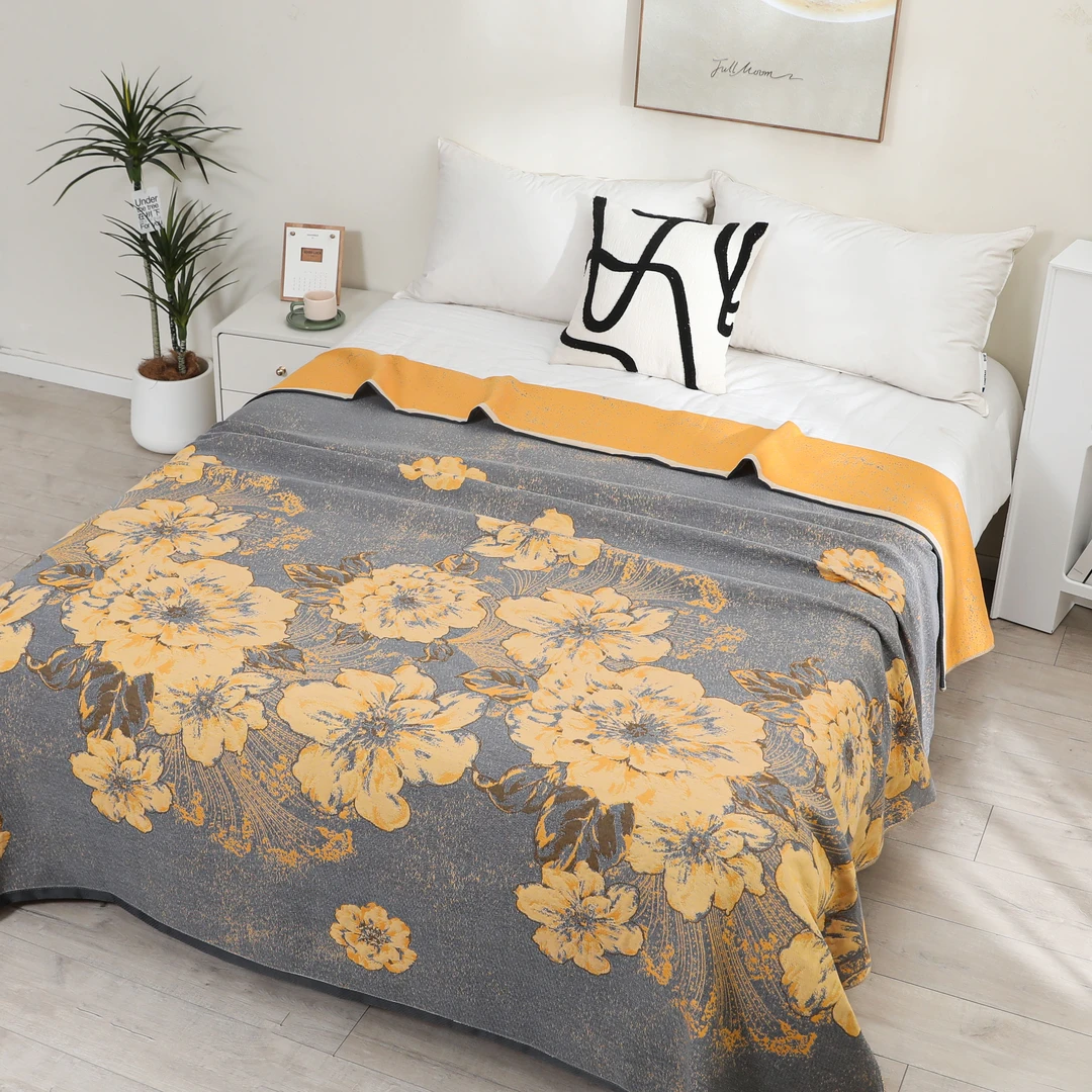 【幸福花卉-】200*230CM可铺可盖多层棉纱布亲肤通用床盖