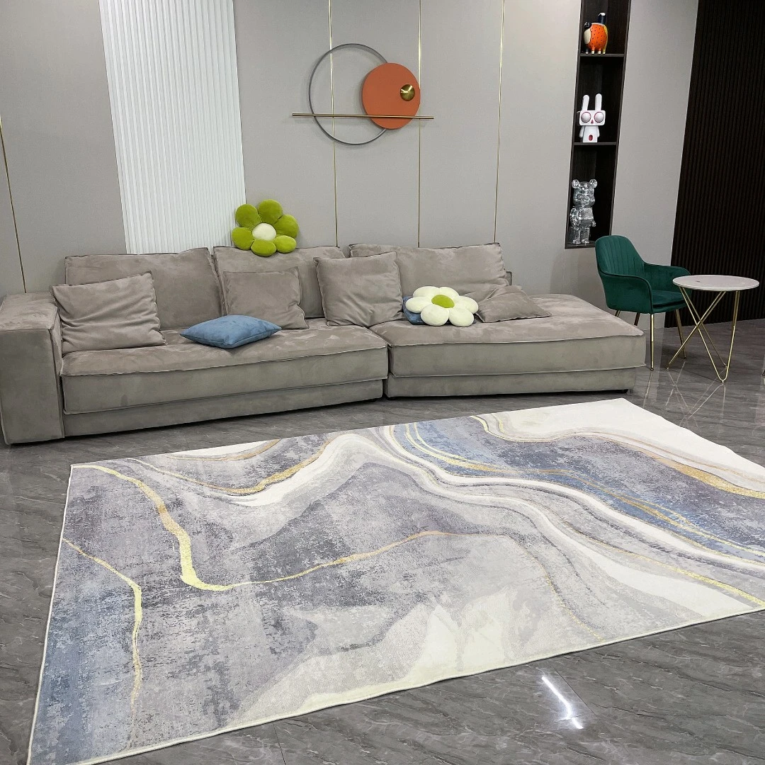 金色流年高级轻奢蛋白绒感纱客厅大地毯卧室床尾床边毯满铺BY1165